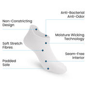 3-Pack Padded Extra-Stretch Ankle Socks - White